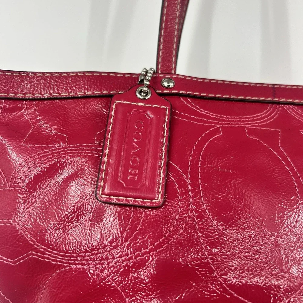 Coach Y2K Berry Pink Patent Leather F15142 Signature C Tote Bag McBling Chic
